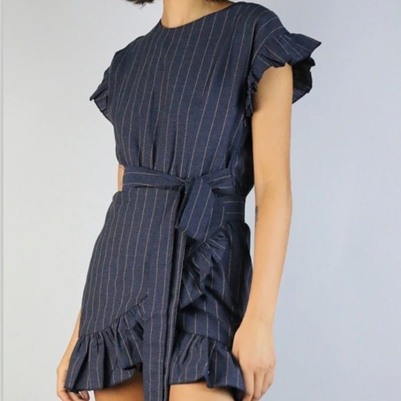 etophe studio Dresses & Skirts - Etophe Studio Navy Blue Flutter Ruffle Wrap Mini Dress Cotton Size Small